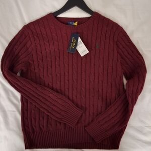 NWT Polo Ralph Lauren Burgendy Cable Knit Sweater, Size XL